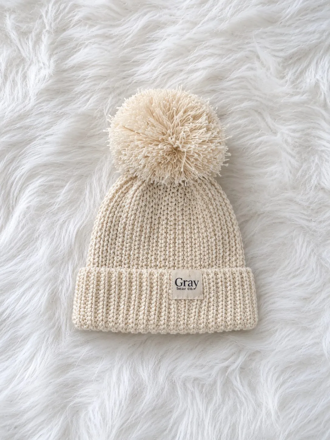 Chunky Knit Sand Bobble Hat: Newborn