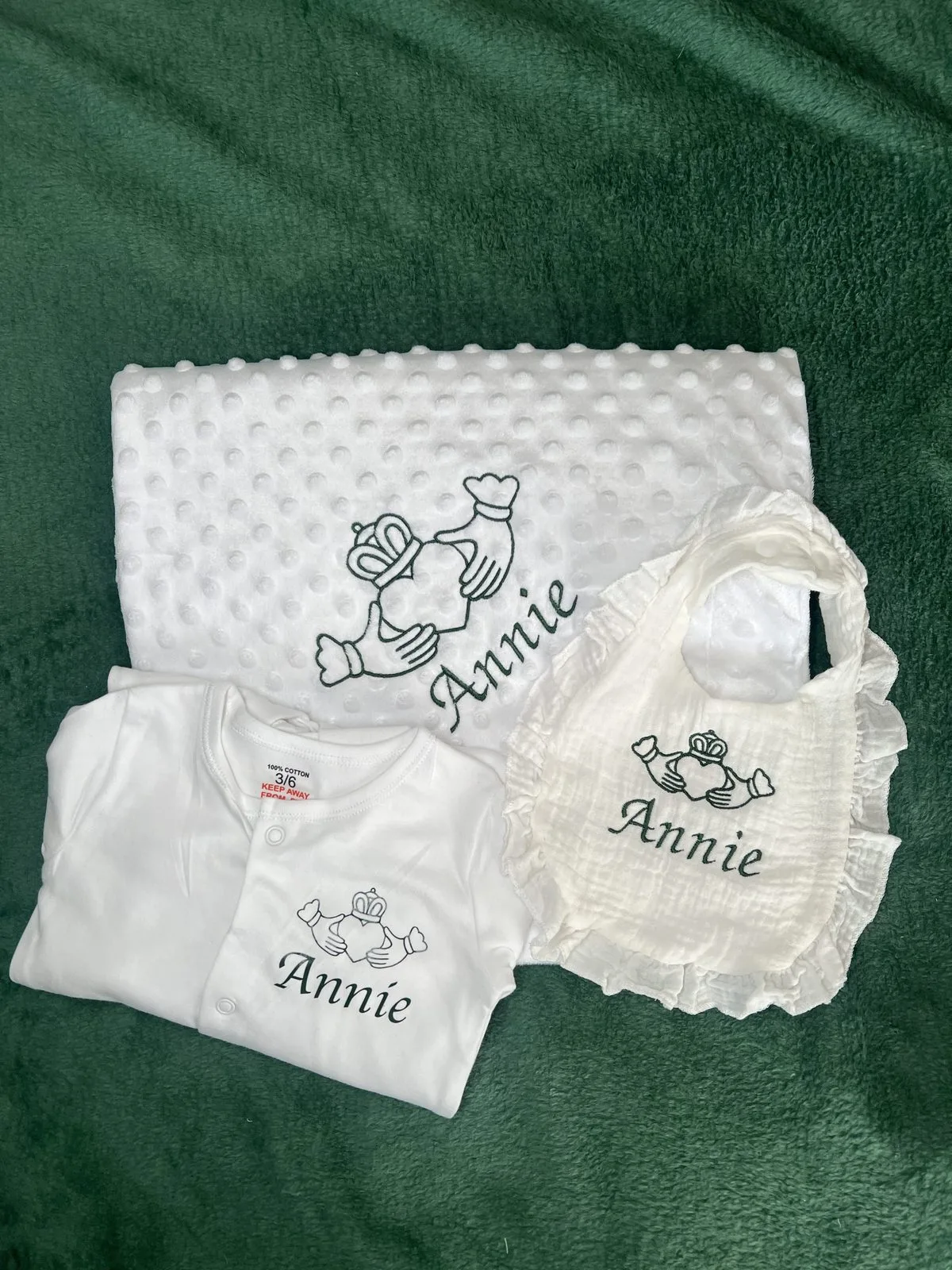 Claddagh Baby Bundle: Blanket, Bib & Sleepsuit
