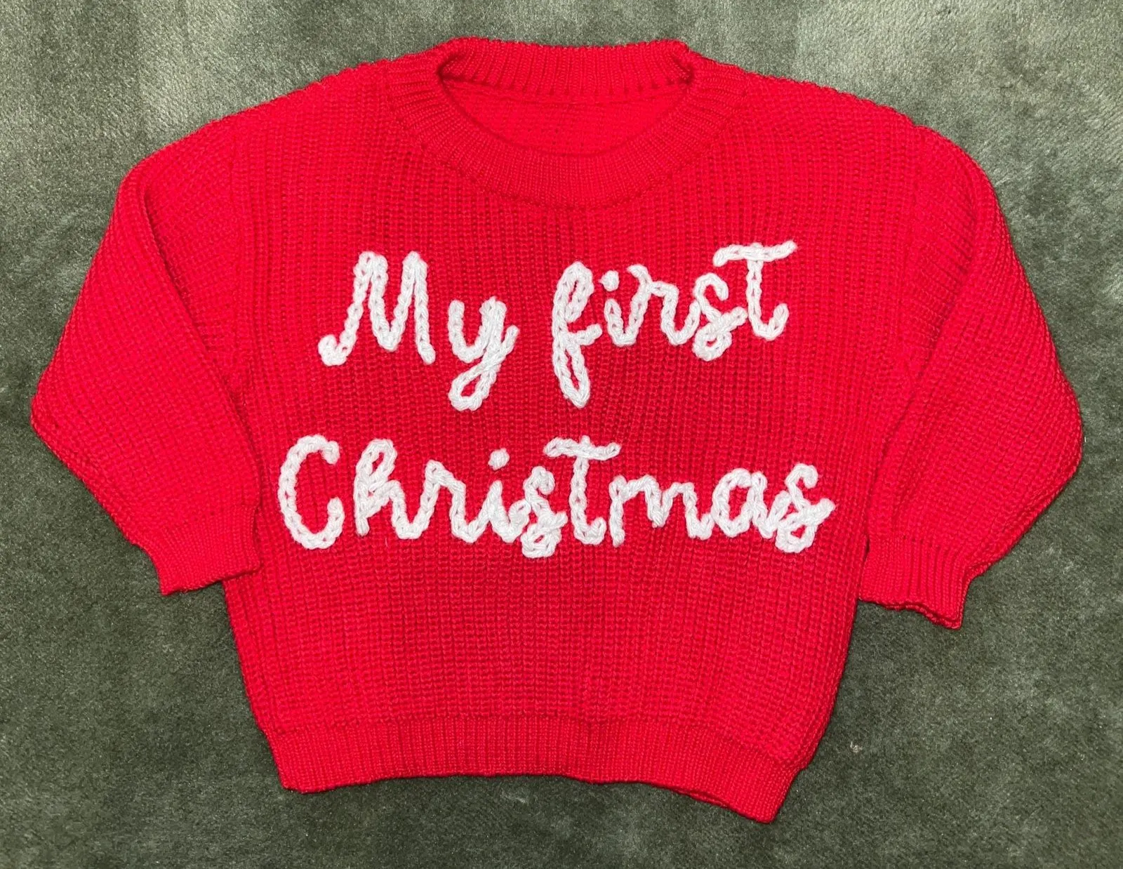 My First Christmas Knitted Baby Jumper: Red