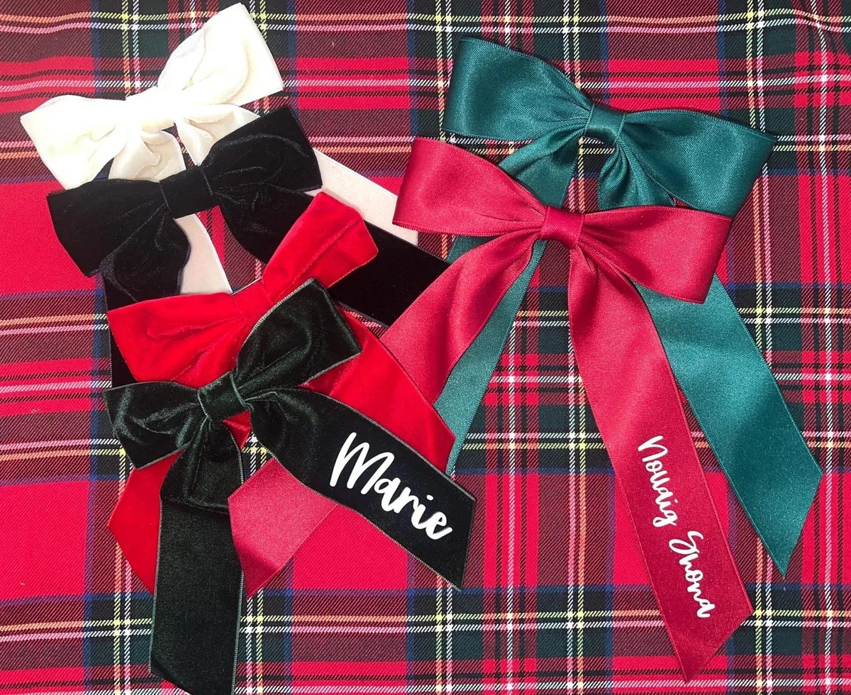 Personalised Christmas Hair Bows: Velvet & Satin