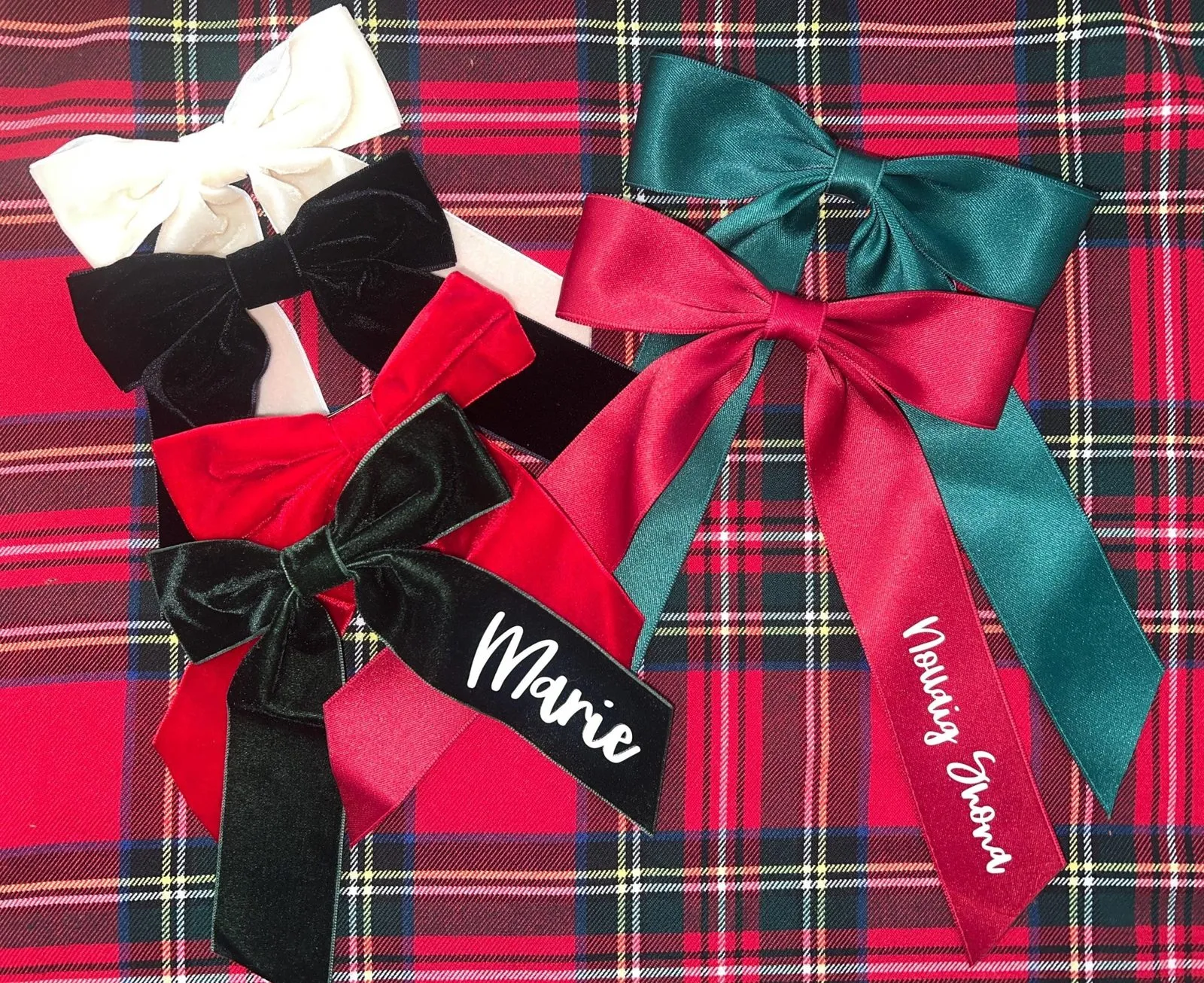 Personalised Christmas Hair Bows: Velvet & Satin