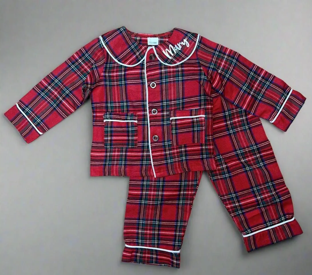 Personalised Christmas Tartan Toddler Pyjamas