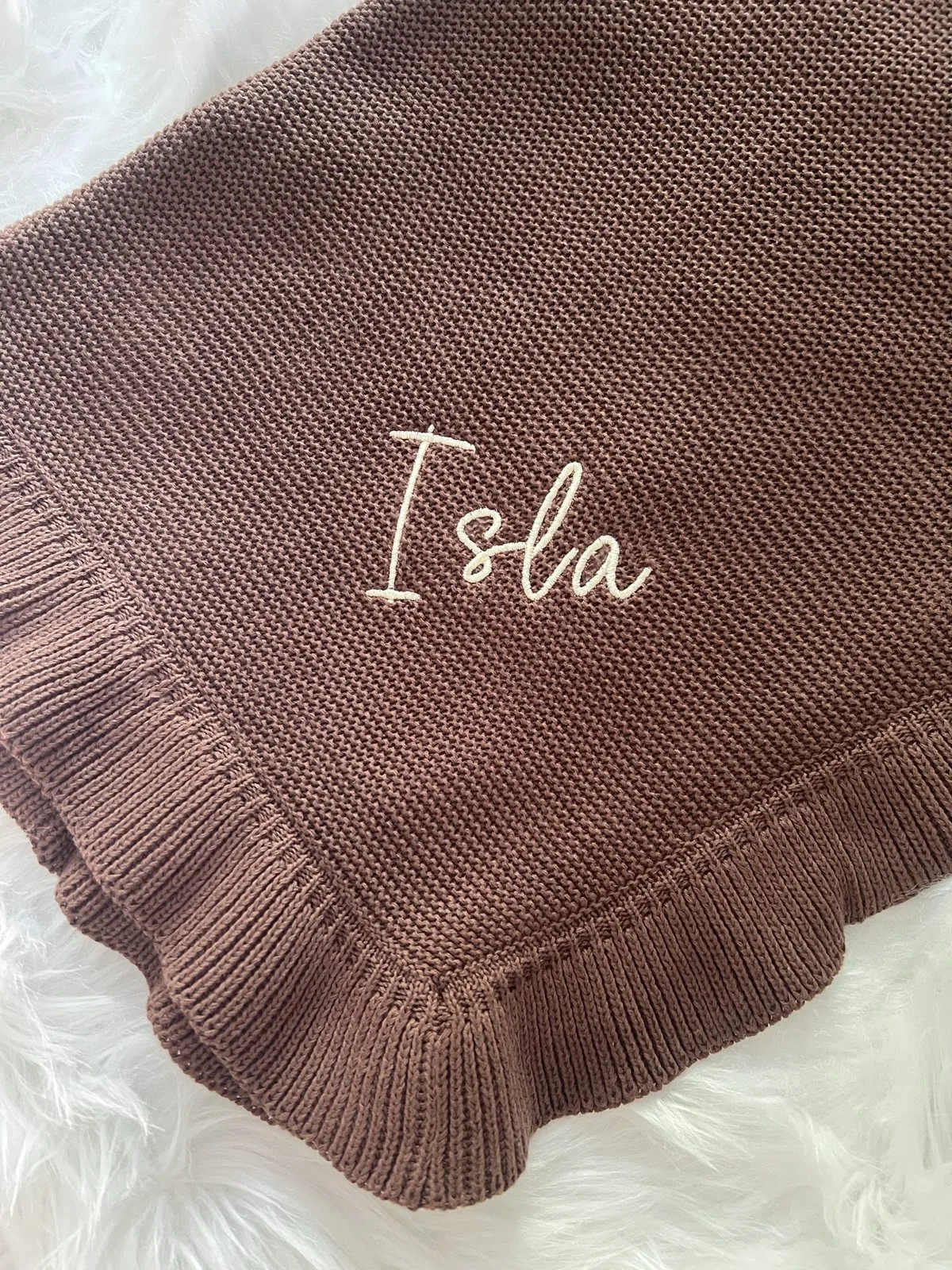 Personalised Knitted Frill Baby Blanket