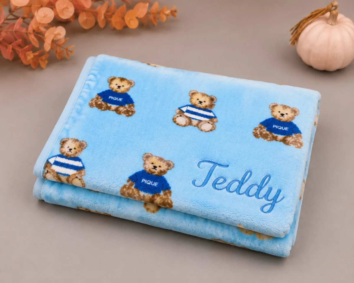SALE: Personalised Small Pet Blanket, Blue Bear Blanket