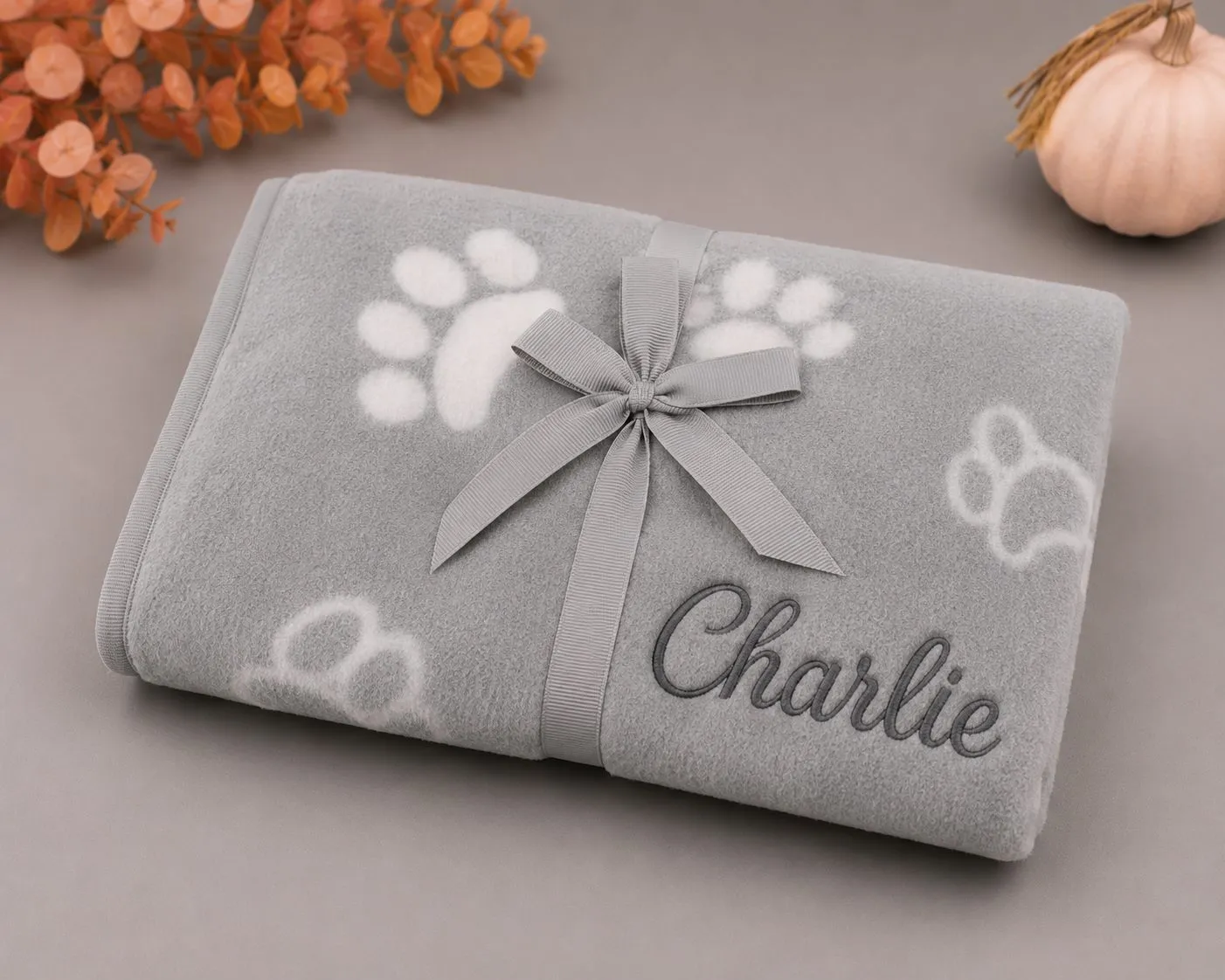 SALE: Personalised Small Pet Blanket, Grey Paws Blanket