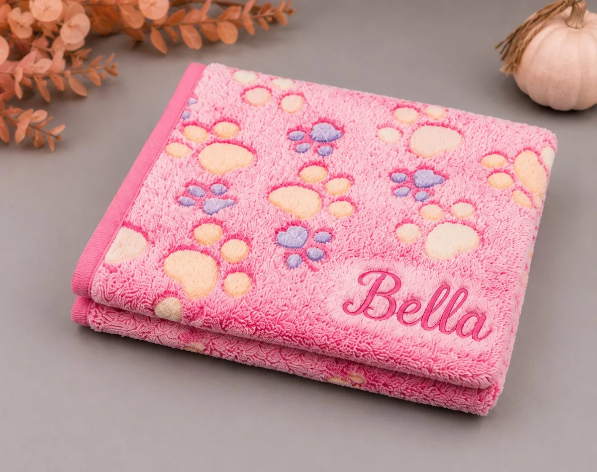 SALE: Personalised Small Pet Blanket, Pink Paws Blanket